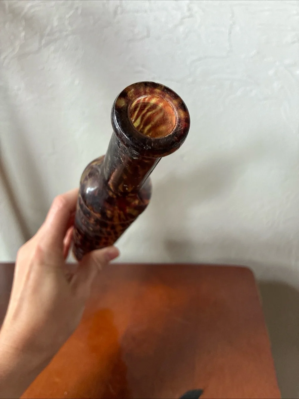 Tortoise Tiger Stripe Swirl 12” Glass Vase Murano Style